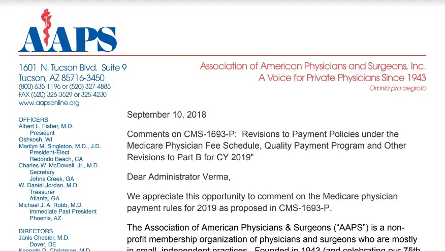 AAPS Comments on Proposed 2019 Medicare Physician Payment ...