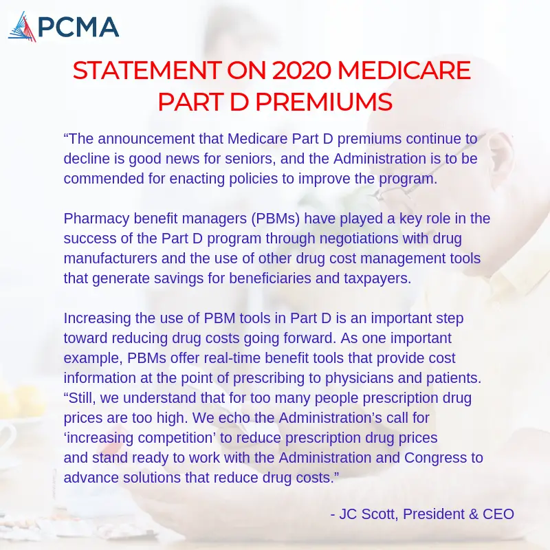 PCMA Statement on 2020 Medicare Part D Premiums