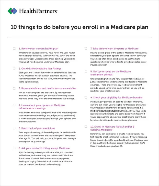 Turning 65 checklist for Medicare enrollment